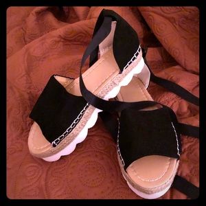 Womens Black Ribbon Tie Espadrilles (6)